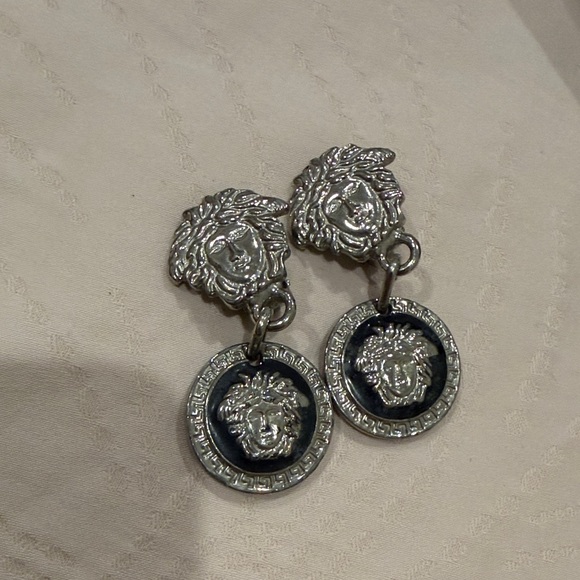 Jewelry - Gianni Versace Medusa Silver and Black clip on drop earrings
